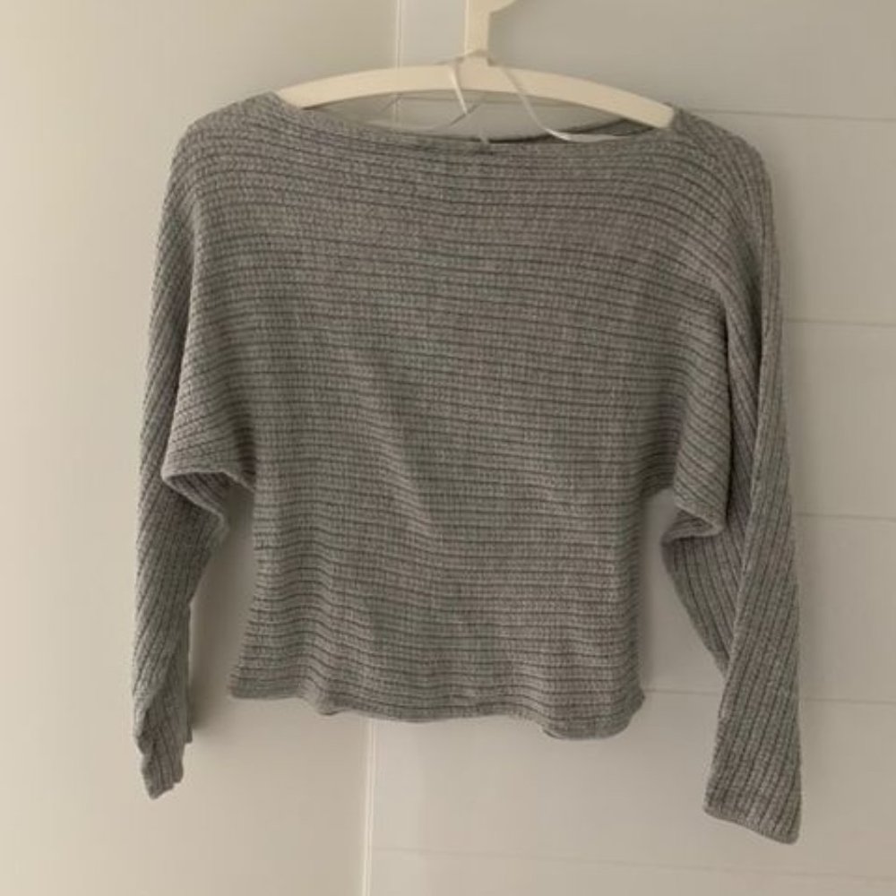Off The Shoulder Grey Light Cable Knit Sweater